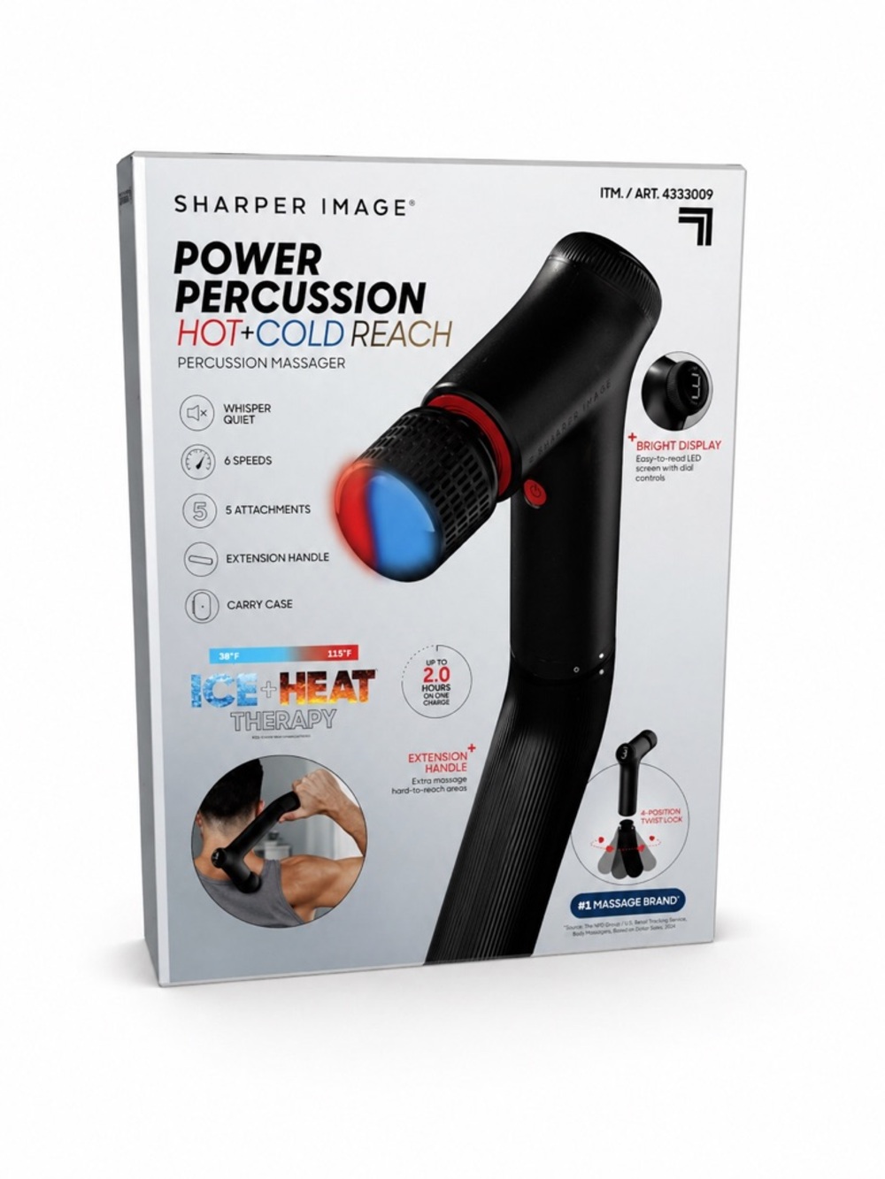 Sharper Image Power Percussion Hot+Cold Reach Massage Gun - Black/Red/Blue